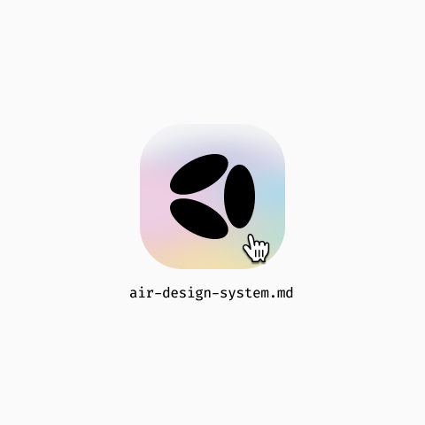 AIR design system file being grabbed by a cursor — agentic workflow preview