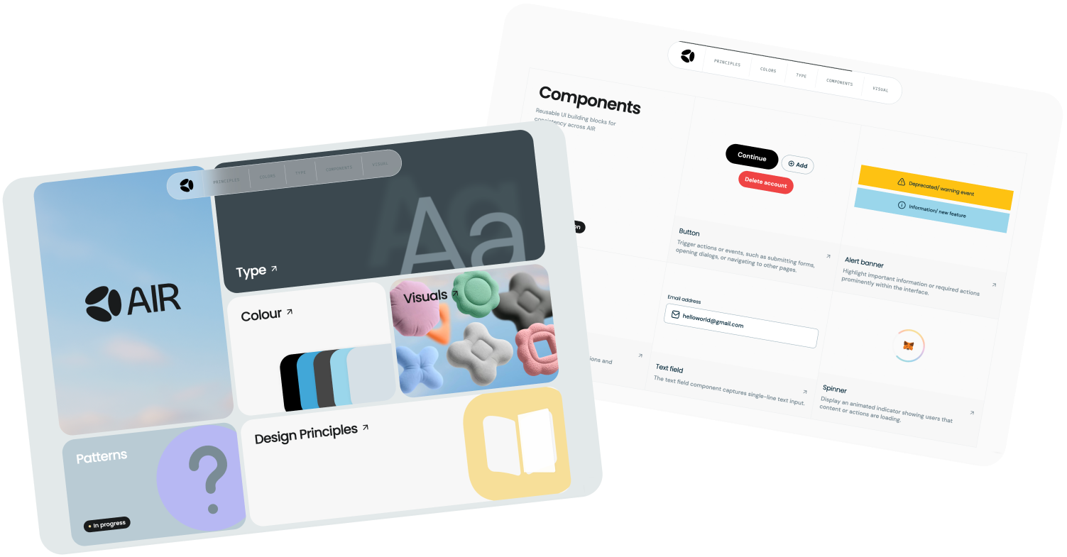 AIR design system — components and cloud-sky cover